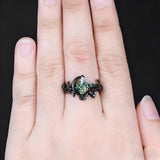 Sterling Silver 2CT Moss Agate  Engagement Wedding Ring Sets for Women