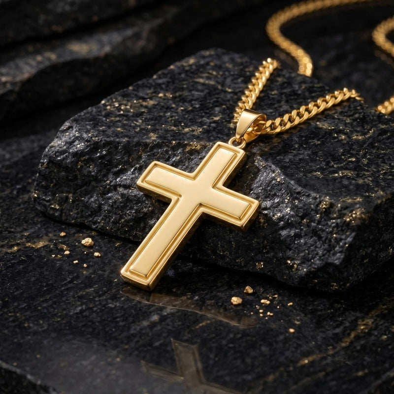 Cross Pendant Necklace for Men 14K Gold Plated Minimalist Christian Jewelry Religious Gift