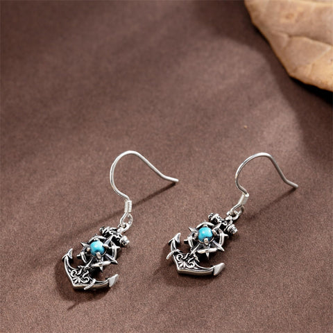 Sterling Silver Turquoise Anchor Dangle Earrings