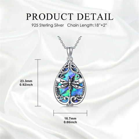 Sterling Silver Abalone Shell Dragonfly Butterfly Bee Hummingbird Pendant Necklace for Women