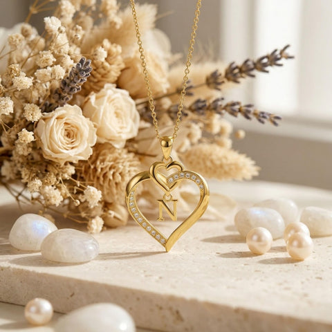 Heart Initial A-Z Pendant Necklace for 14K Gold Plated Women Initials Jewelry Gifts