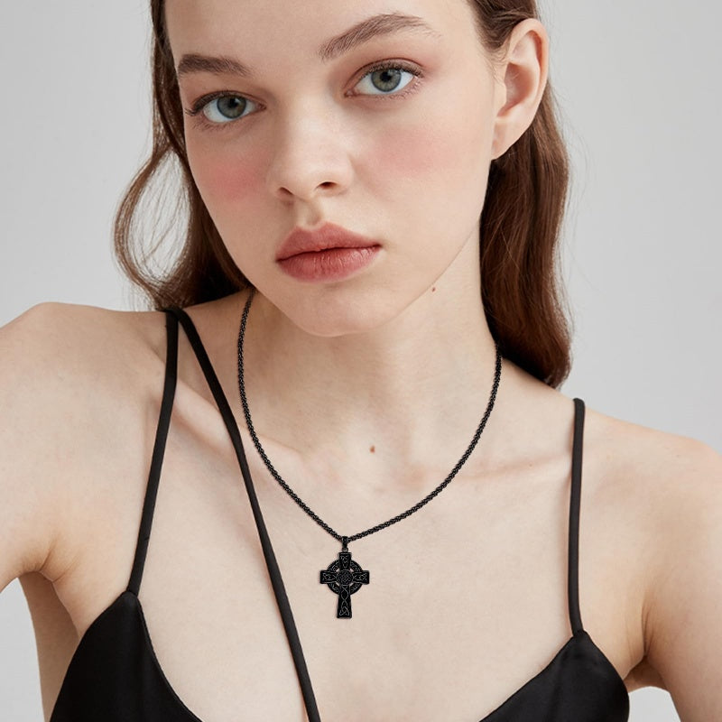 14K Gold Plated Celtic Vikin Cross Pendant Necklace Irish Jewelry Religious Protective Gift