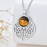 Sterling Silver Tiger Eye Celtic Knot Pendant Necklace
