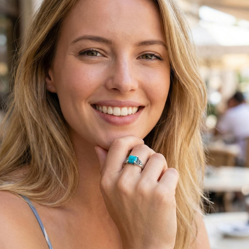 14K Gold Plated Turquoise Ring Western Jewelry Anniversary Birthday Gift for Women