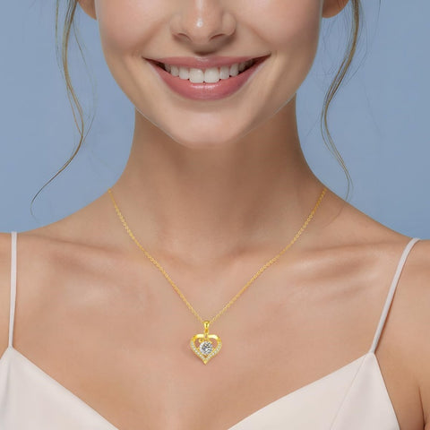 14K Gold Plated Initial Love Heart 2 Carat Moissanite Necklaces for Women Christmas Anniversary Birthday Present Gifts