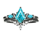 Sterling Silver Personalized Engraved 1-3CT Turquoise Engagement  Wedding Promise Ring Set for Her