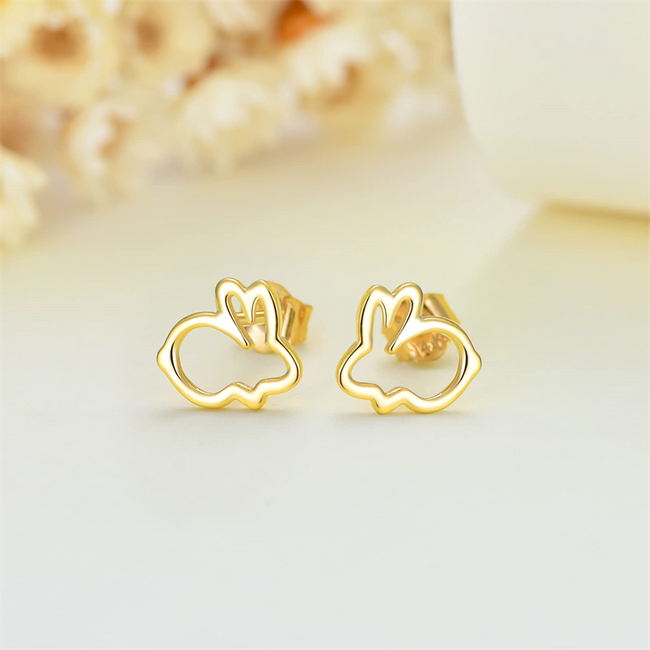 14K Gold Rabbit Stud Earrings for Women, Real Yellow Gold Tiny Small Rabbit Earring Stud, Easter Stud Earrings for Girls Ladies Mom Sisters