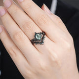 Sterling Silver 2CT Moss Agate  Engagement Wedding Ring Sets for Women
