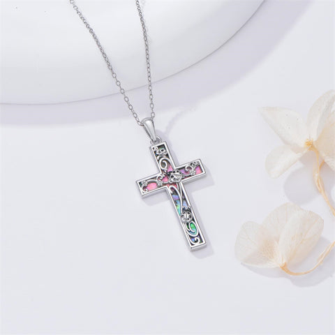 Sterling Silver Abalone Shell Bee Butterfly Dragonfly  Hummingbird Ladybug Cross Pendant Necklace for Women