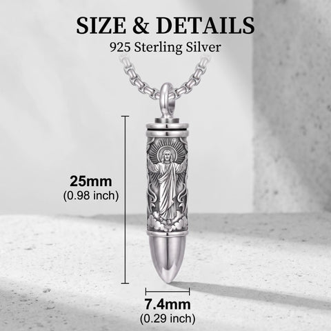 Sterling Silver Animal Angel Wings Pet Jesus Bullet Urn Necklaces for Ashes for Men