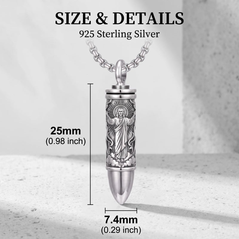 Sterling Silver Animal Angel Wings Pet Jesus Bullet Urn Necklaces for Ashes for Men
