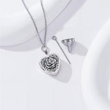 Sterling Silver Heart Personalized Photo Rose Urn Necklaces for Ashes