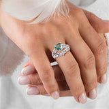 Sterling Silver 10K 14K 18K Gold Heart Moss Agate Opal Cubic Zirconia Promise Rings For Women