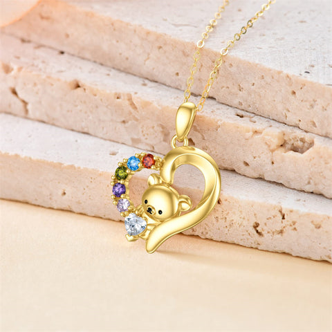 14K Real Gold Bear Necklace for Women Yellow Gold Cute Animal Necklace Jewelry Gift for Birthday Christmas Gold Chain 16"-18"