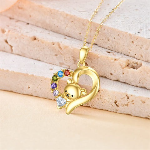 14K Gold 5A Cubic Zirconia Bear Pendant Necklace