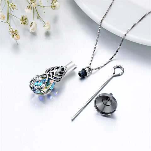 Silver TearDangle Crystal Phoenix Urn Necklace for Ashes