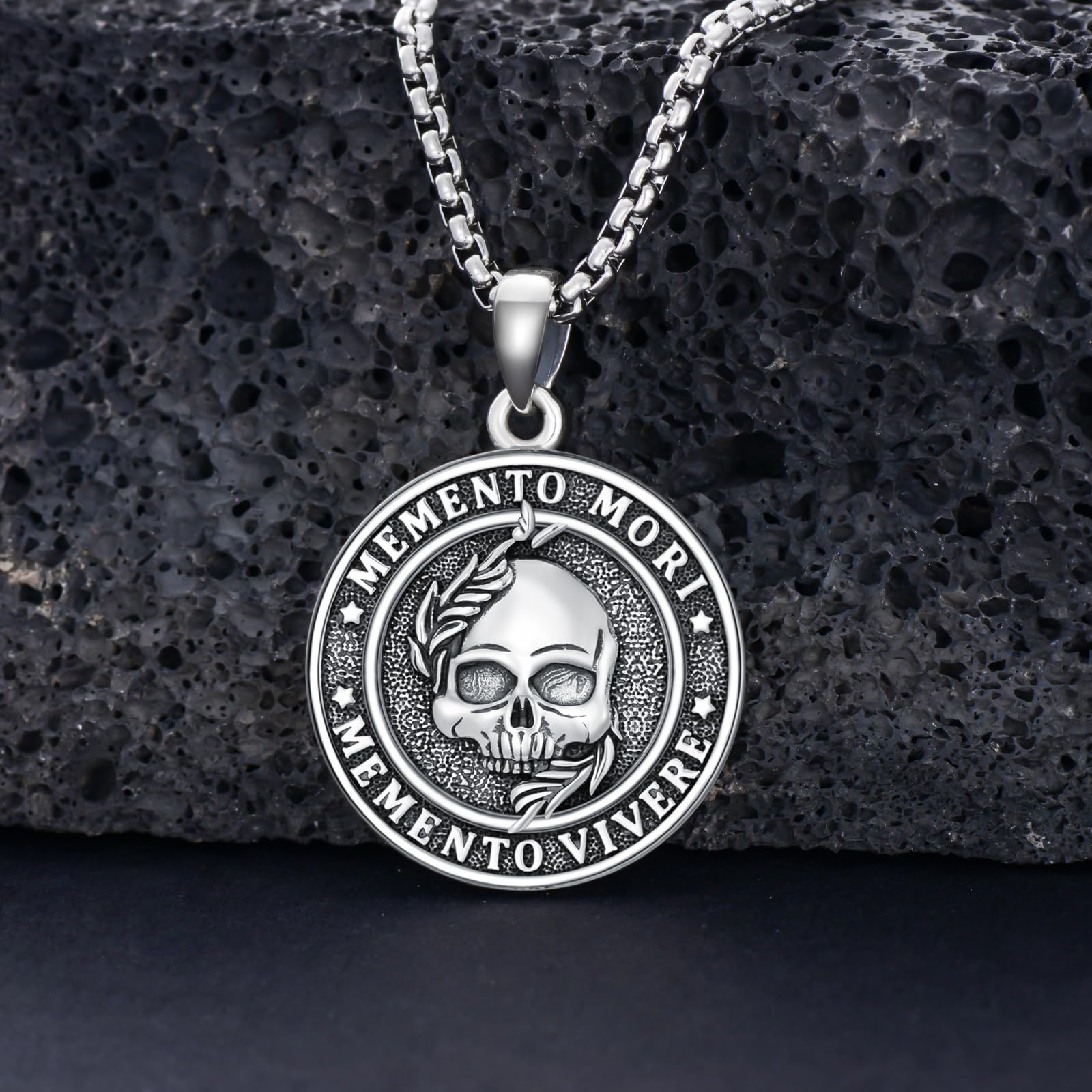 Sterling Silver Gothic Skull Memento Mori Pendant Necklace with Engrav ...