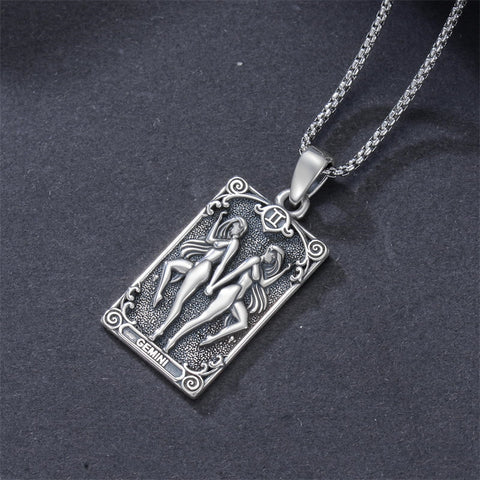Sterling Silver Tarot Card 12 Zodiac Sign Pendant Necklace