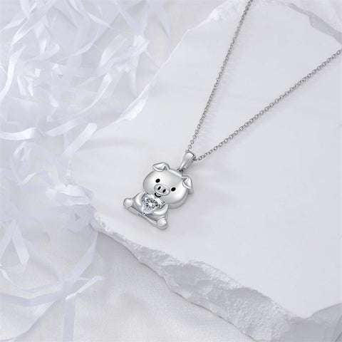 Animals Necklace for Women Daughter Sterling Silver Birthstones Necklace Gifts Pig Hamster Dragon Giraffe Jewelry  Graduation Animals Gift