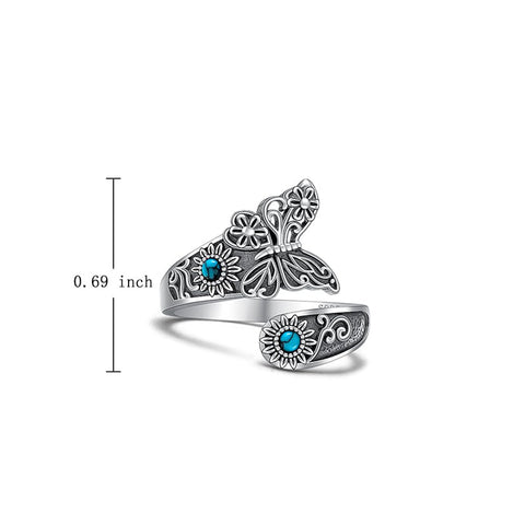 Sterling Silver Turquoise Butterfly Open Adjustable Spoon Ring