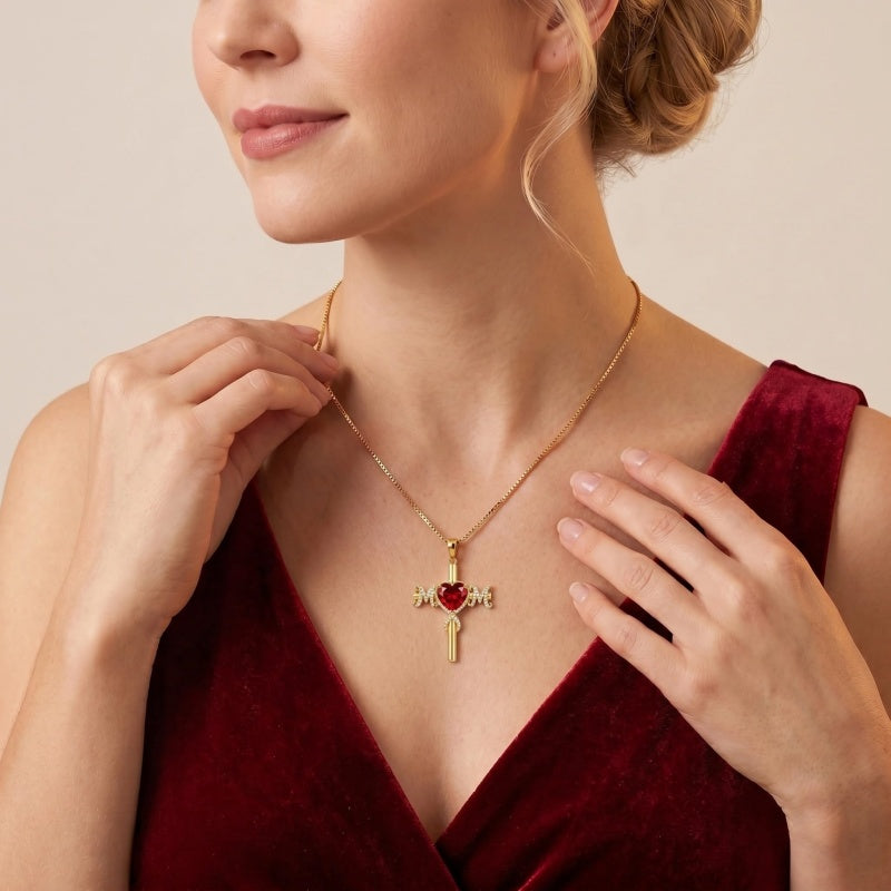 14K Gold Plated  Birthstone Cross Necklace  Pendant Necklace Mother's Day Birthday Gifts for Women