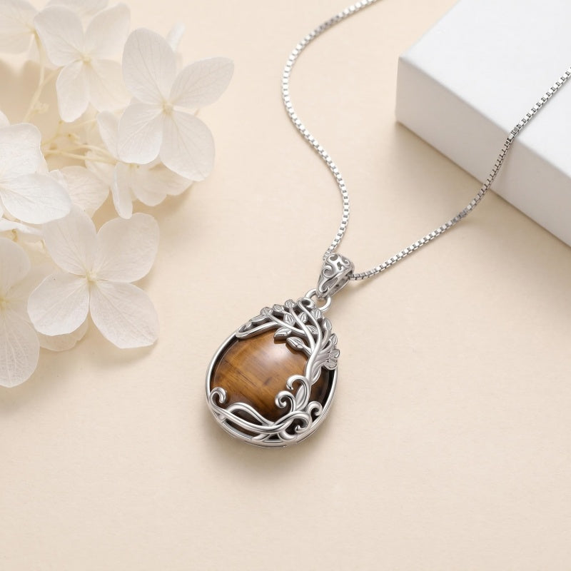 14K Gold Plated Teardrop Tree of Life Necklace for Women