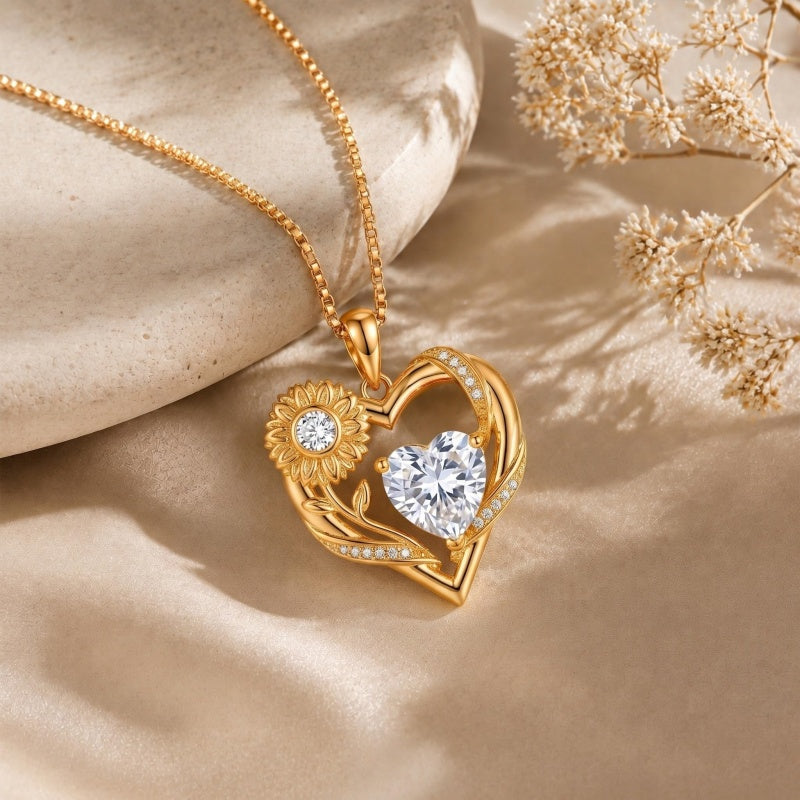 14K Gold Plated Birthstone  Sunflower Pendant Necklace for Women  Anniversary Christmas Birthday Gift