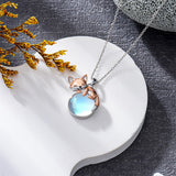 Sterling Silver Moonstone Fox Dolphin Axolotl Teddy Bear Hippo Raccoon Pendant Necklace for Women