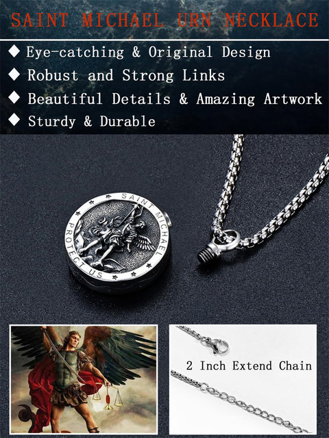 Sterling Silver Saint Michael Urn Necklace for Ashes With Engraved
