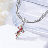 Sterling Silver Red Cardinal Bird Charm Beads