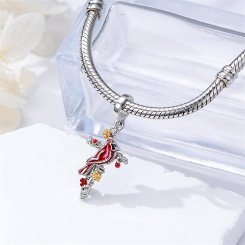 Sterling Silver Red Cardinal Bird Charm Beads