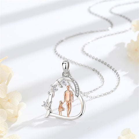 Sterling Silver Cubic Zirconia Mother Daughter Father Daughter Pendant Necklace