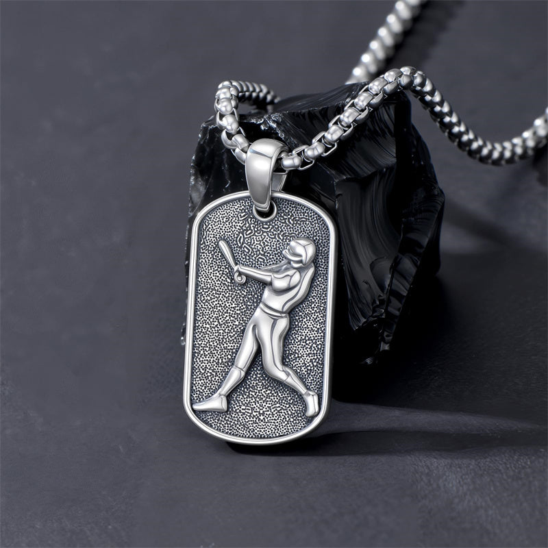 Sterling Silver Dog Tag Baseball Basketball Softball Soccer Pendant Necklace for Men