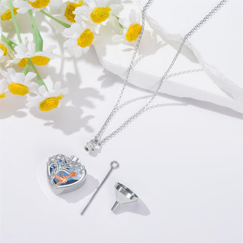 Sterling Silver Heart Crystal Tree of Life &Hummingbird Urn necklace for Ashes