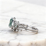 Sterling Silver 2CT Moss Agate  Engagement Wedding Ring Sets for Women