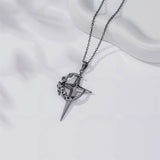 Sterling Silver Gothic Black Moon and Star Pendant Necklace