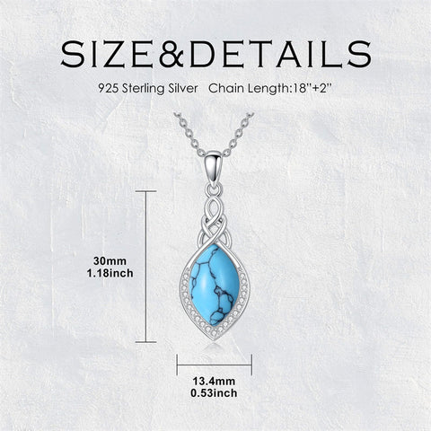 Sterling Silver Teardrop Moonstone Turquoise White Opal  Celtic Knot Pendant Necklace for Women