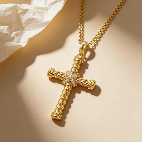 14K Plated Gold Cross Pendant Crucifix Necklace Christian Jewelry Baptism Religious Faith