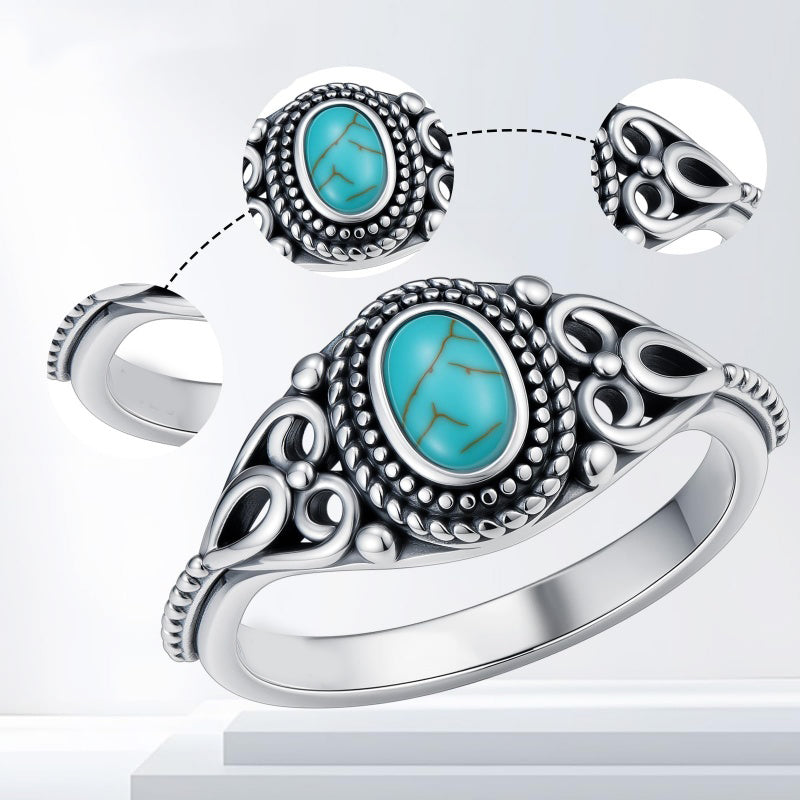 14K Gold Plated Turquoise Ring Western Jewelry Anniversary Birthday Gift for Women