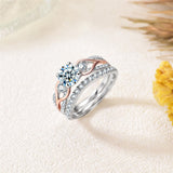 Sterling Silver Three Stone Moissanite Wedding Engagement Ring Sets