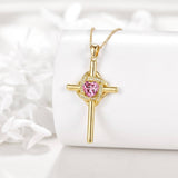 10K 14K 18K Gold Birthstone Cross Pendant Necklace Christian Jewelry