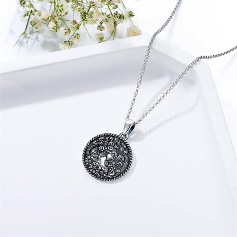 Sterling Silver Sunflower Medusa Triple Moon Goddess Amulet Pendant Necklace