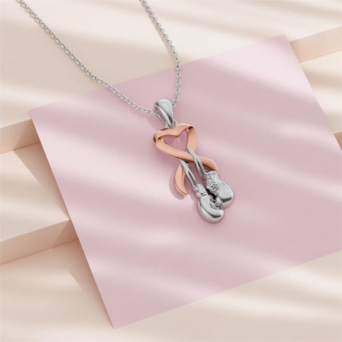 Sterling Silver Butterfly Glove Fight Sunflower Pink Ribbon Pink Breast Cancer Awareness Pendant Necklace