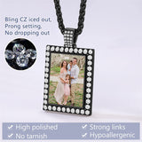 Copper Cubic Zirconia Square Personalized Photo Engraved Pendant Necklace