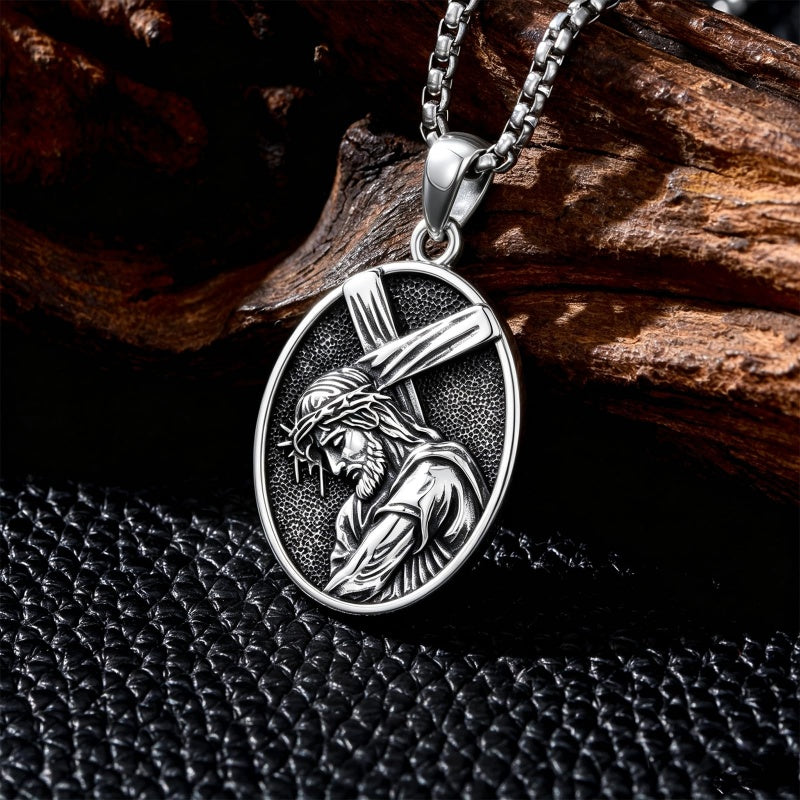 Sterling Silver Praying Hands Angel Sword Wing Cross Pendant Necklace Religious Gifts for Men