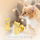 14k Gold Dainty Stud Earrings Cat Earring for Girls