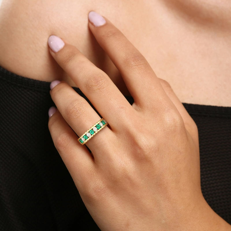 14K Gold Plated Moissanite or Lab-Grown Emerald Dainty Eternity Wedding Rings Birthday Jewelry for Her