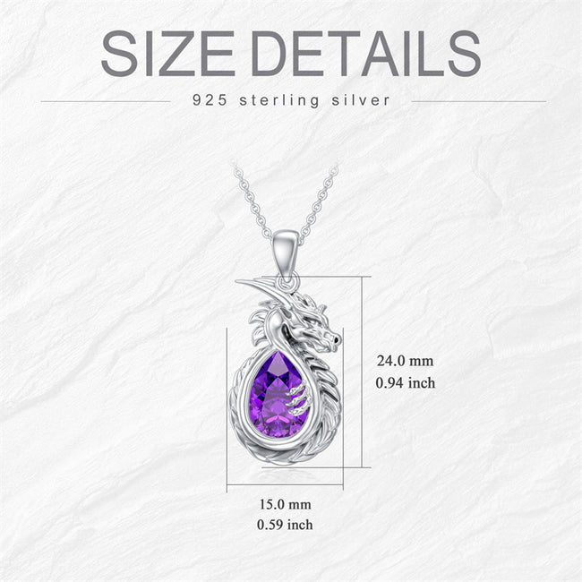 Dragon Necklace 925 Sterling Silver Teardrop Shaped Dragon Pendant Jewelry for Women Girls Birthday Gifts