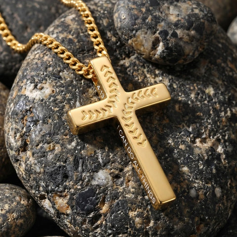 14K Gold Plated Soccer Football Basketball Baseball Cross  with Bible Verses Religious Pendant Necklace for Men