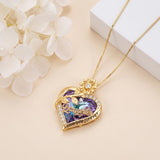 14K Gold Plated Heart Crystal Rose Mom  Sister Daughter Pendant Necklace for Woman